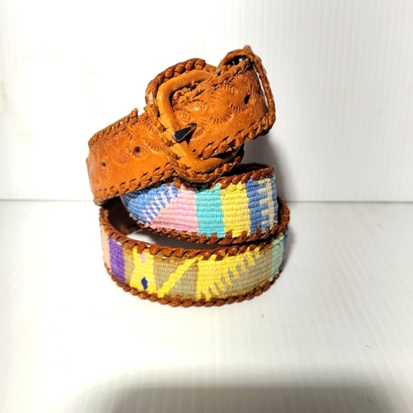 ❤️ 3 for $35 Handmade Aztec Tribal Southwestern Leather Colourful Belt - Picture 1 of 6